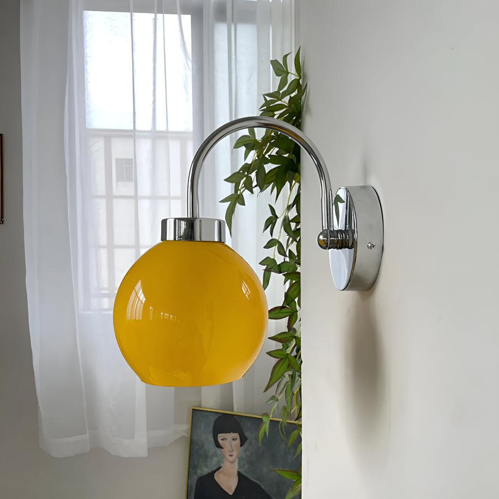 Glass Globe Shade Wall Sconce Light Fixture With Arched Arm Shade
