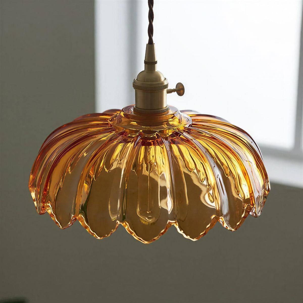 Glazed Vintage Pendant Light With Floral Shade
