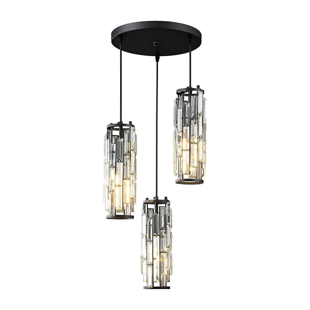 Hanging Crystal Glass Styled Pendant Lighting Fixture With Caged Design