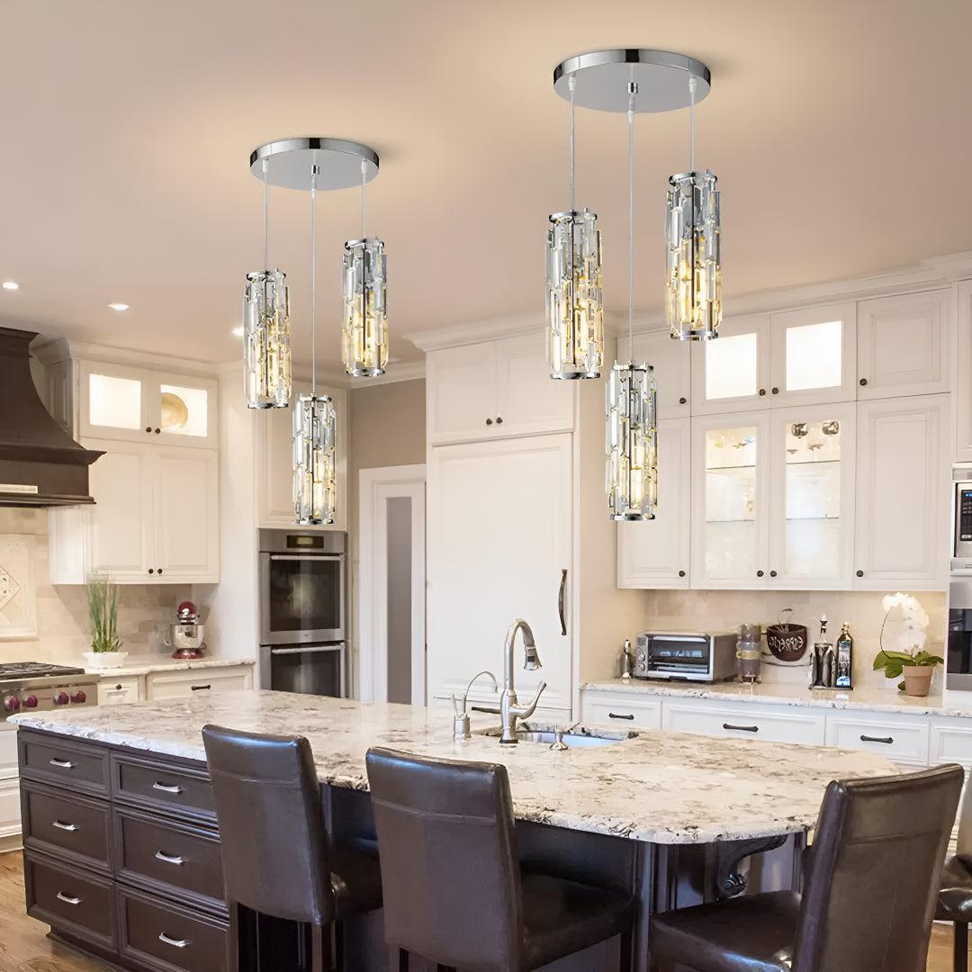 Hanging Crystal Glass Styled Pendant Lighting Fixture With Caged Design