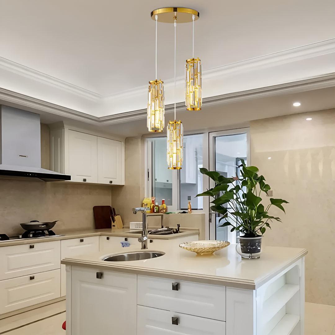 Hanging Crystal Glass Styled Pendant Lighting Fixture With Caged Design