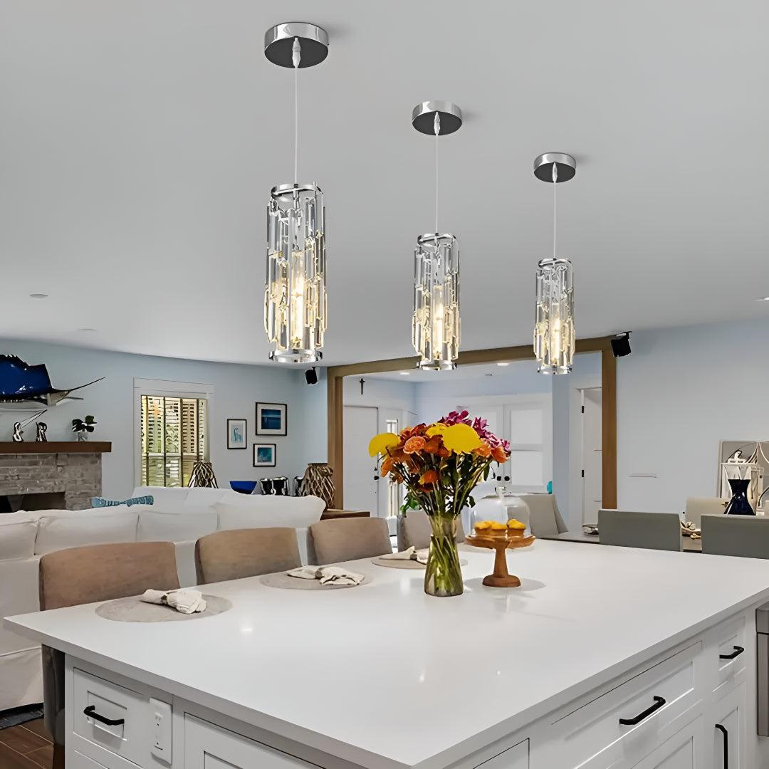 Hanging Crystal Glass Styled Pendant Lighting Fixture With Caged Design