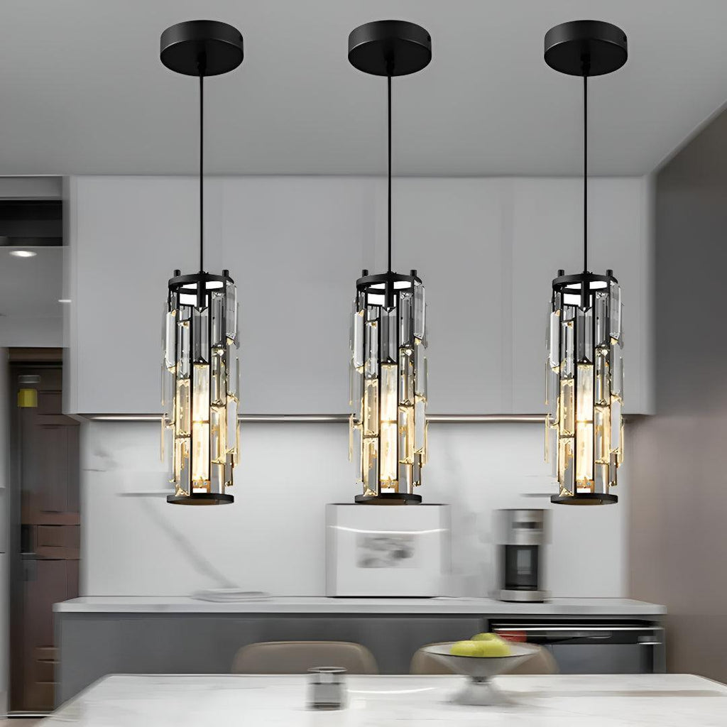 Hanging Crystal Glass Styled Pendant Lighting Fixture With Caged Design
