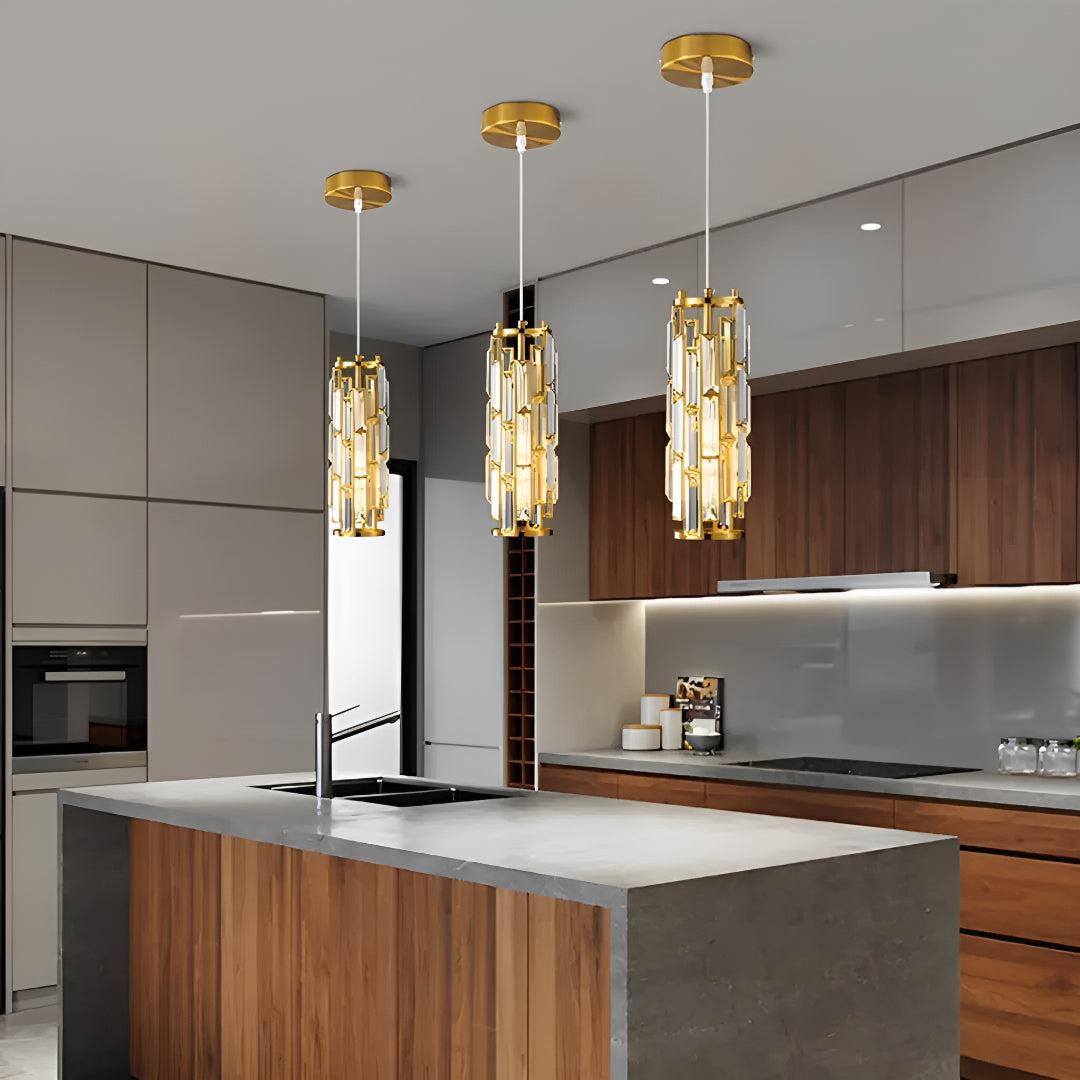 Hanging Crystal Glass Styled Pendant Lighting Fixture With Caged Design