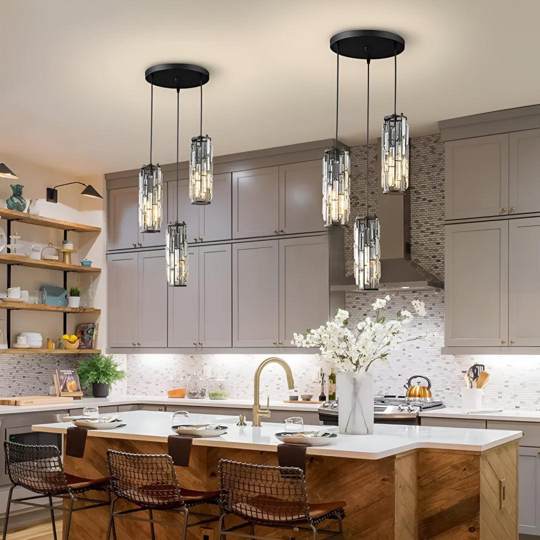 Hanging Crystal Glass Styled Pendant Lighting Fixture With Caged Design
