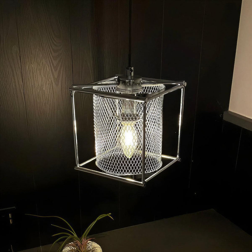 Hanging Pendant Light Fixture With Industrial Caged Mesh Design