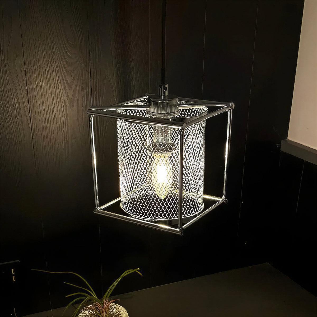 Hanging Pendant Light Fixture With Industrial Caged Mesh Design