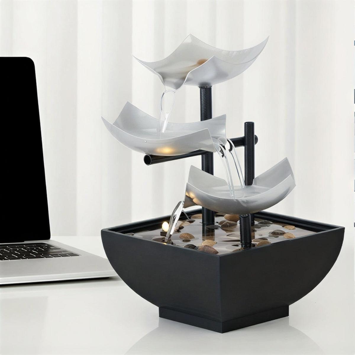 Indoor Water Fountain With Cascading Multi Tiered Waterfall