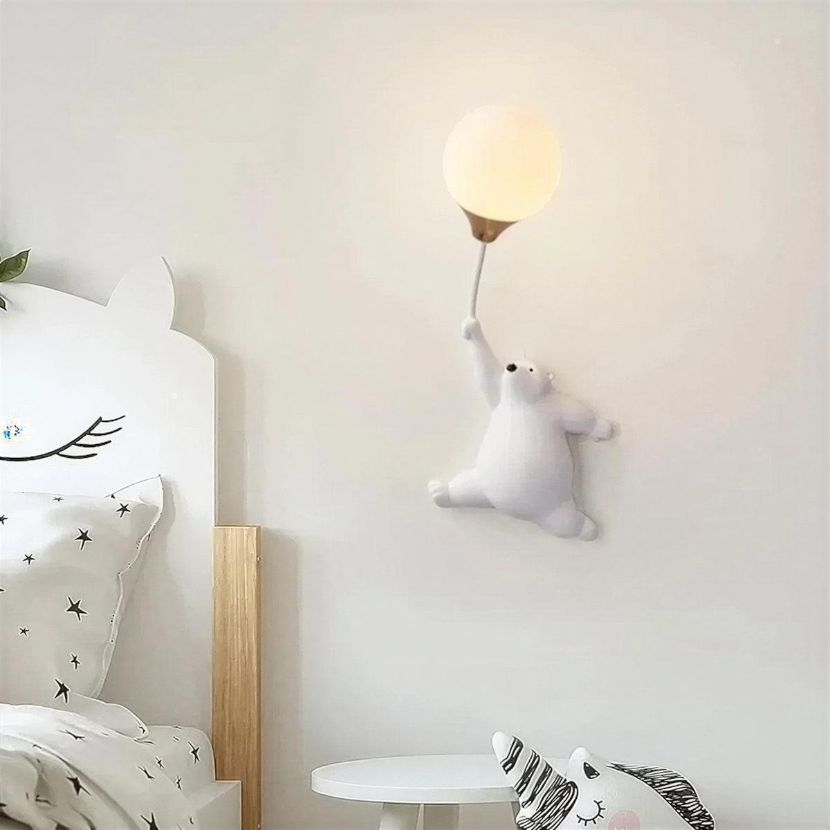 Kids Nursery Wall Lamp With Polar Bear Night Light Design
