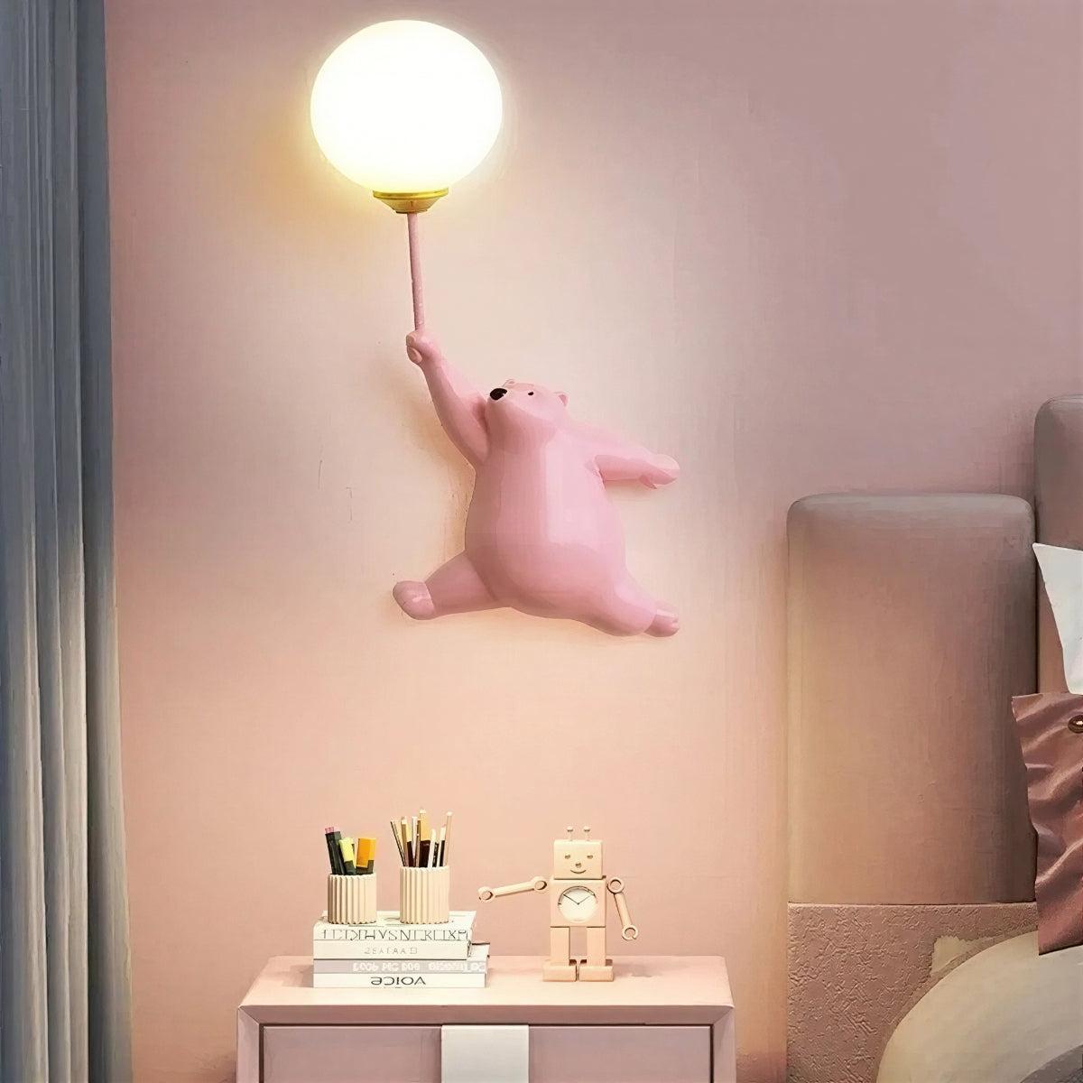 Kids Nursery Wall Lamp With Polar Bear Night Light Design