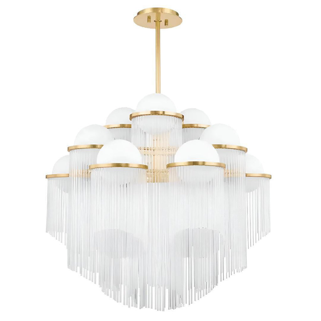 Large Modern Chandelier With Glass Globes And Symmetrical Cascading Rods