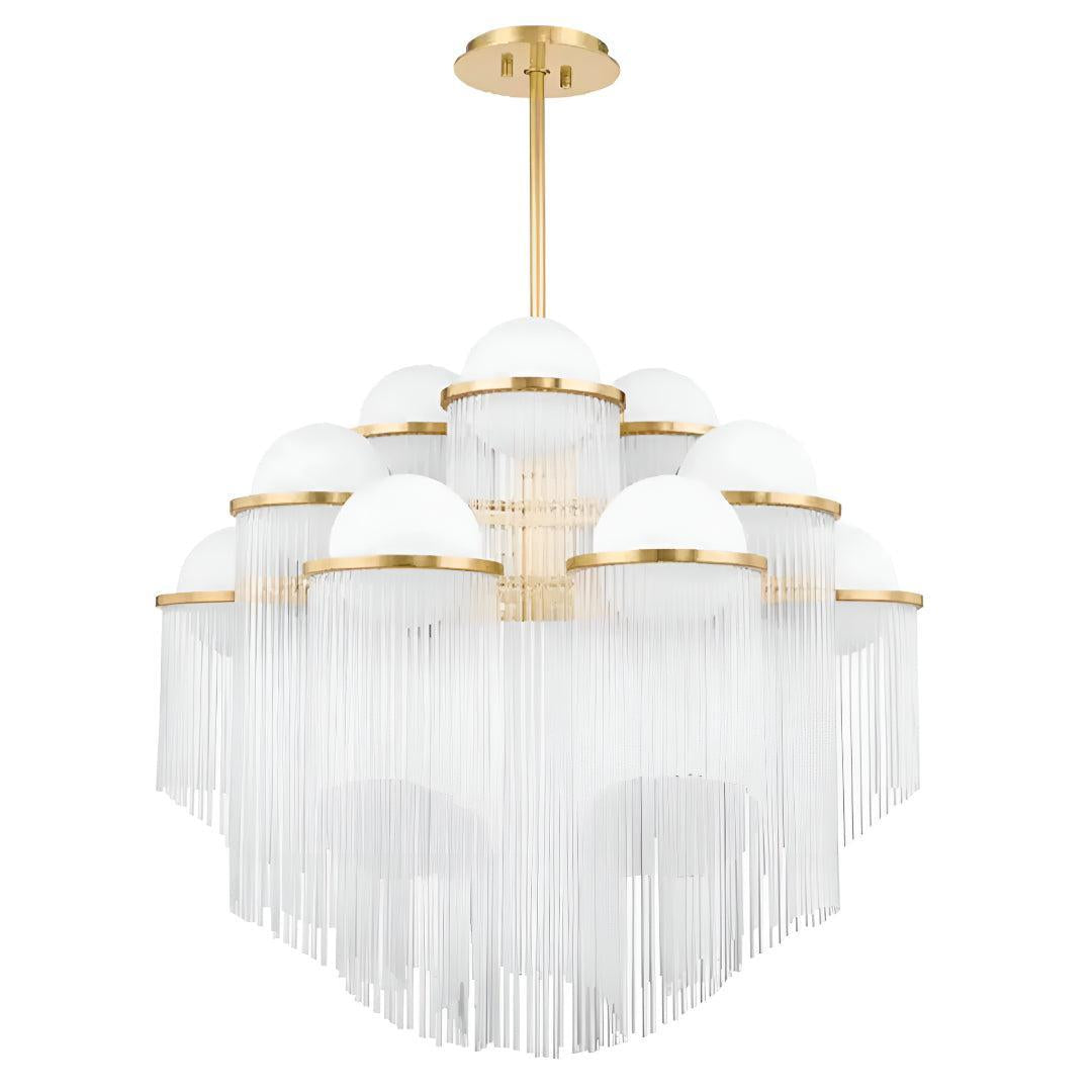 Large Modern Chandelier With Glass Globes And Symmetrical Cascading Rods