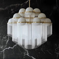 Large Modern Chandelier With Glass Globes And Symmetrical Cascading Rods