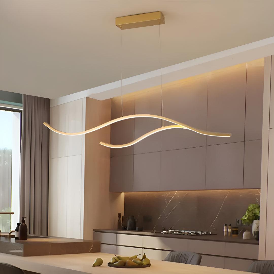 Linear Wave Styled Kitchen Island Pendant Lighting With Adjustable Suspension