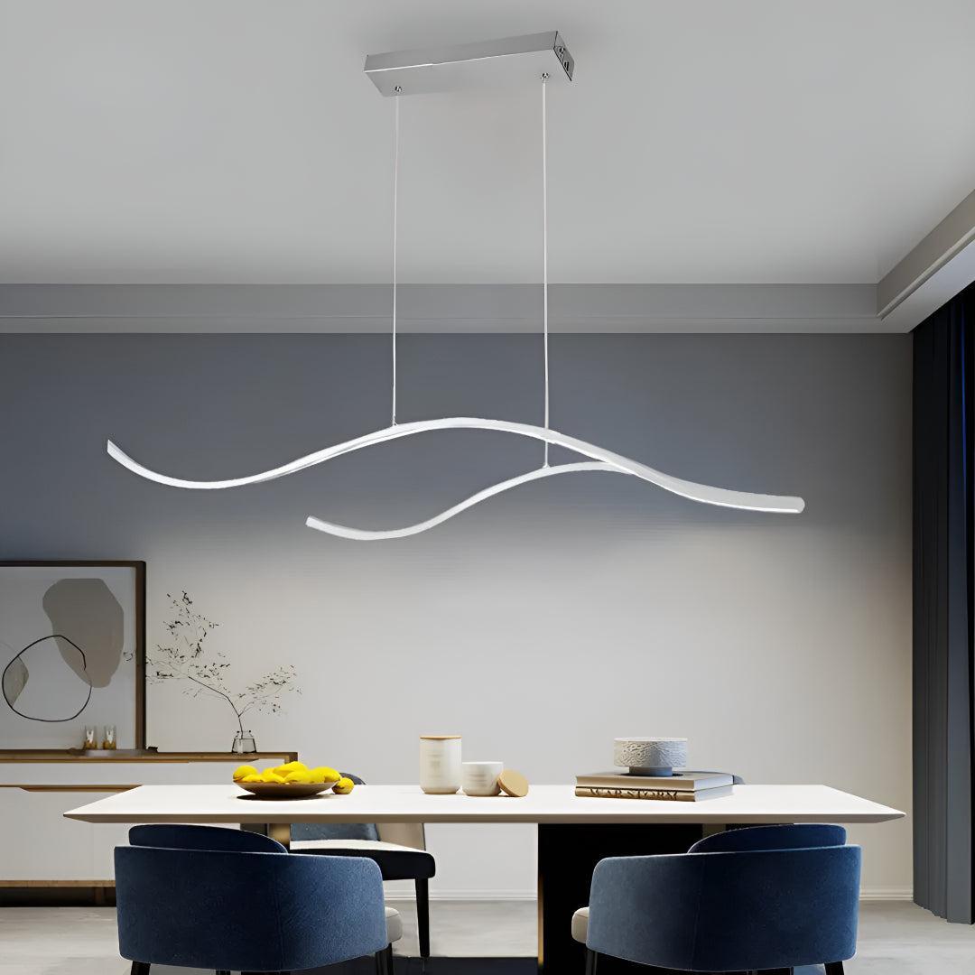 Linear Wave Styled Kitchen Island Pendant Lighting With Adjustable Suspension