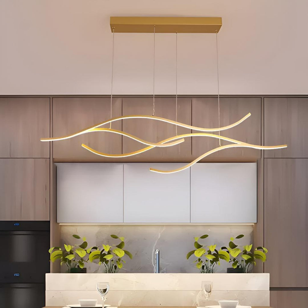 Linear Wave Styled Kitchen Island Pendant Lighting With Adjustable Suspension
