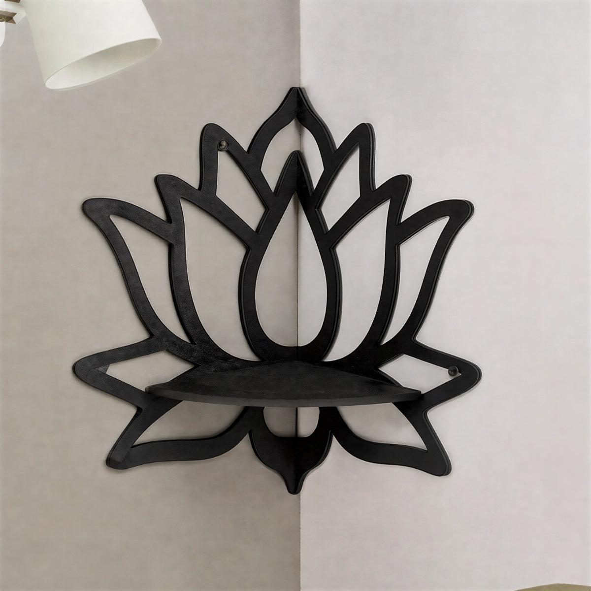 Lotus Flower Styled Wall Mounted Floating Corner Shelf With Crystal Holder