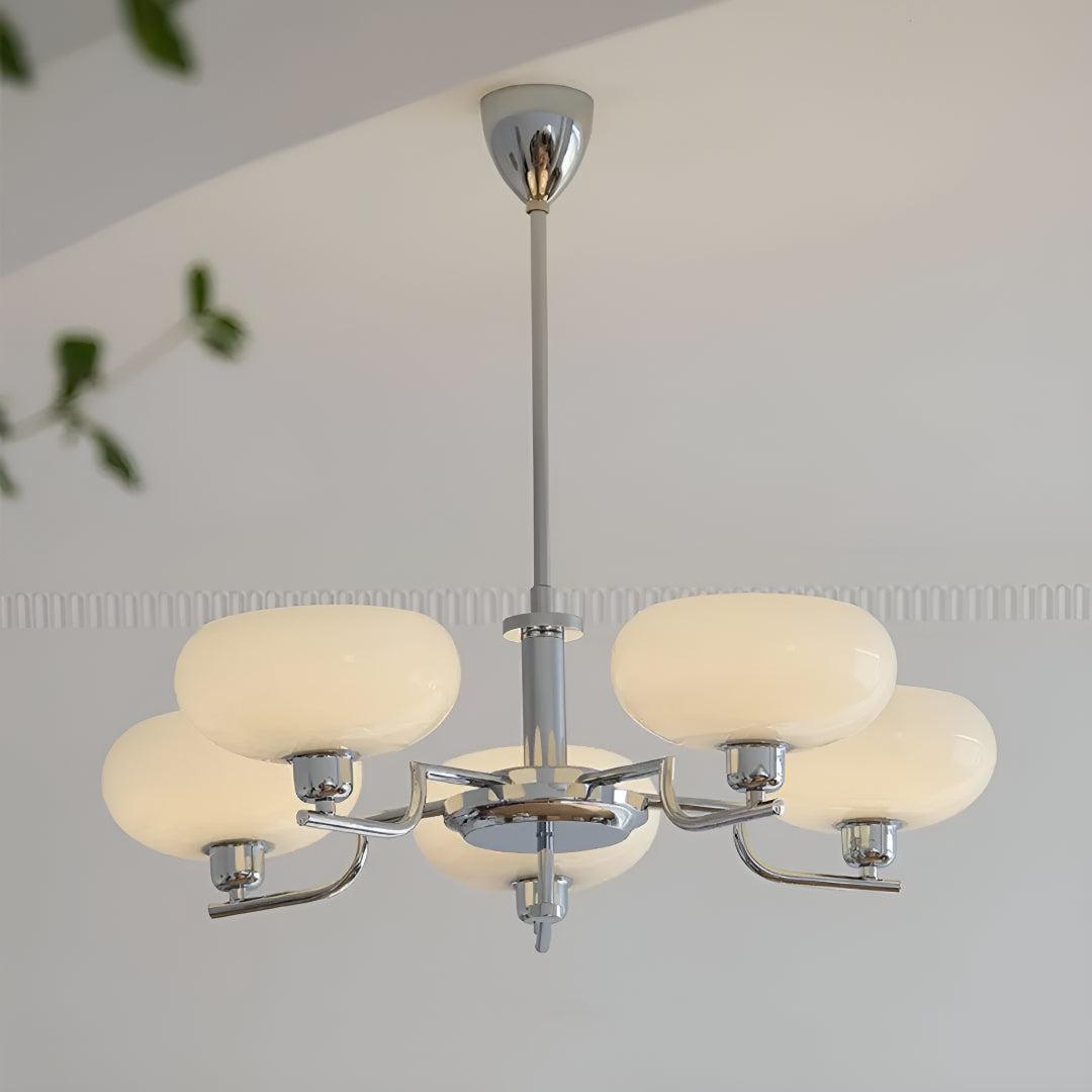Mid Century Chandelier Styled Ceiling Light Fixture With Symmetrical Glass Shades