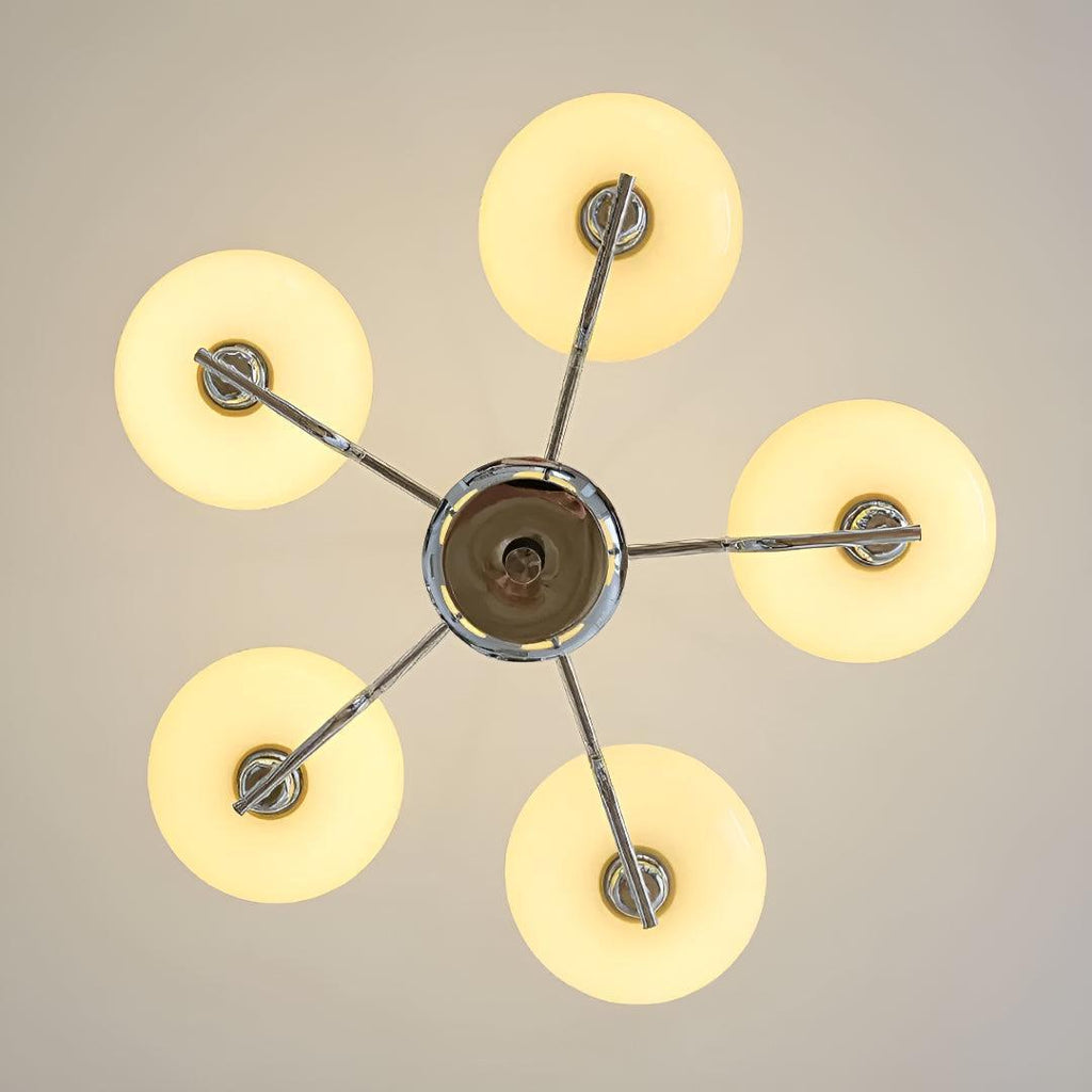 Mid Century Chandelier Styled Ceiling Light Fixture With Symmetrical Glass Shades
