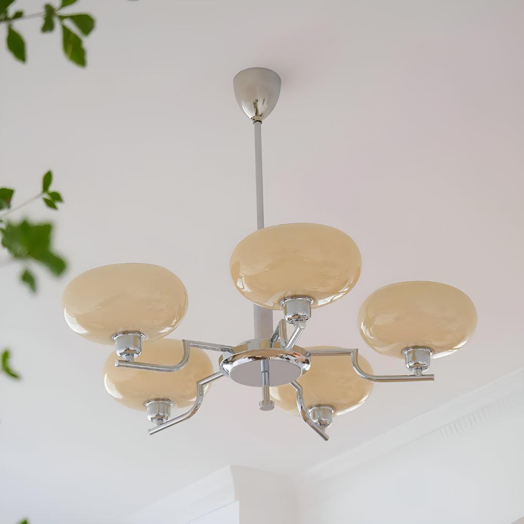 Mid Century Chandelier Styled Ceiling Light Fixture With Symmetrical Glass Shades