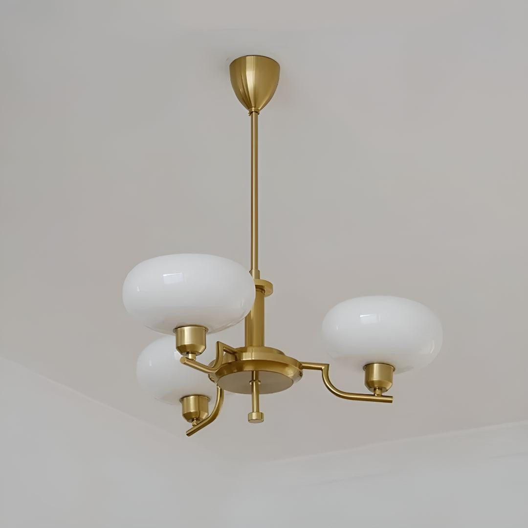 Mid Century Chandelier Styled Ceiling Light Fixture With Symmetrical Glass Shades