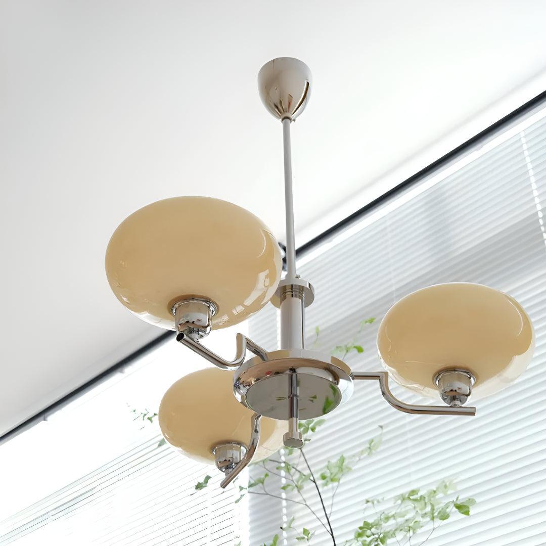 Mid Century Chandelier Styled Ceiling Light Fixture With Symmetrical Glass Shades