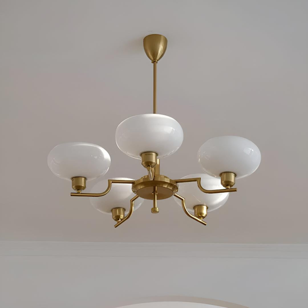 Mid Century Chandelier Styled Ceiling Light Fixture With Symmetrical Glass Shades