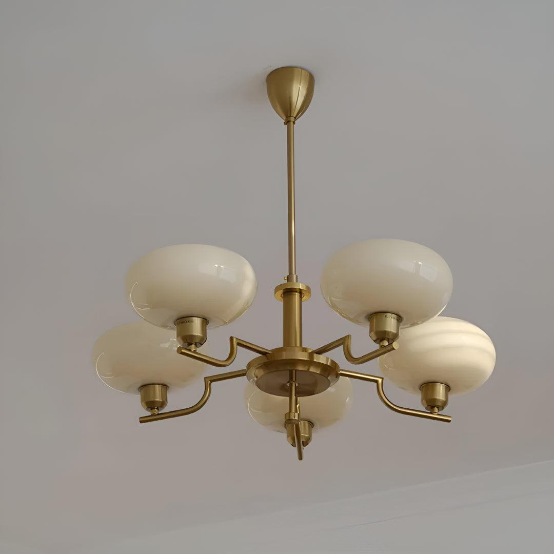 Mid Century Chandelier Styled Ceiling Light Fixture With Symmetrical Glass Shades