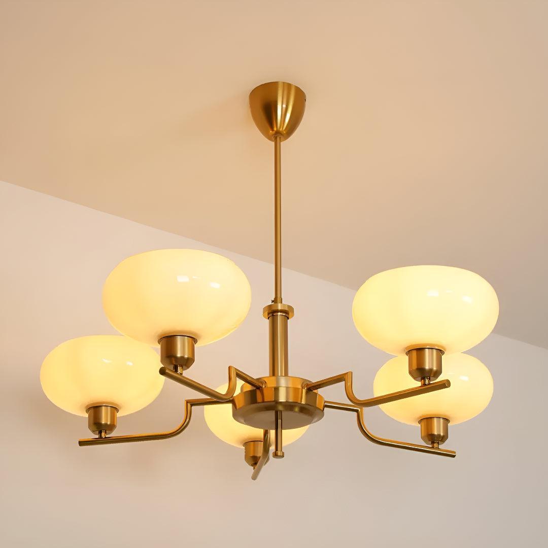 Mid Century Chandelier Styled Ceiling Light Fixture With Symmetrical Glass Shades