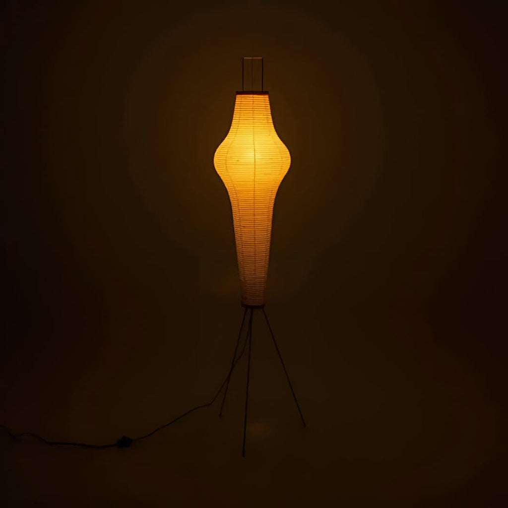 Mid Century Japandi Washi Styled Tiered Paper Floor Lamp With Sculptural Ambient Lighting