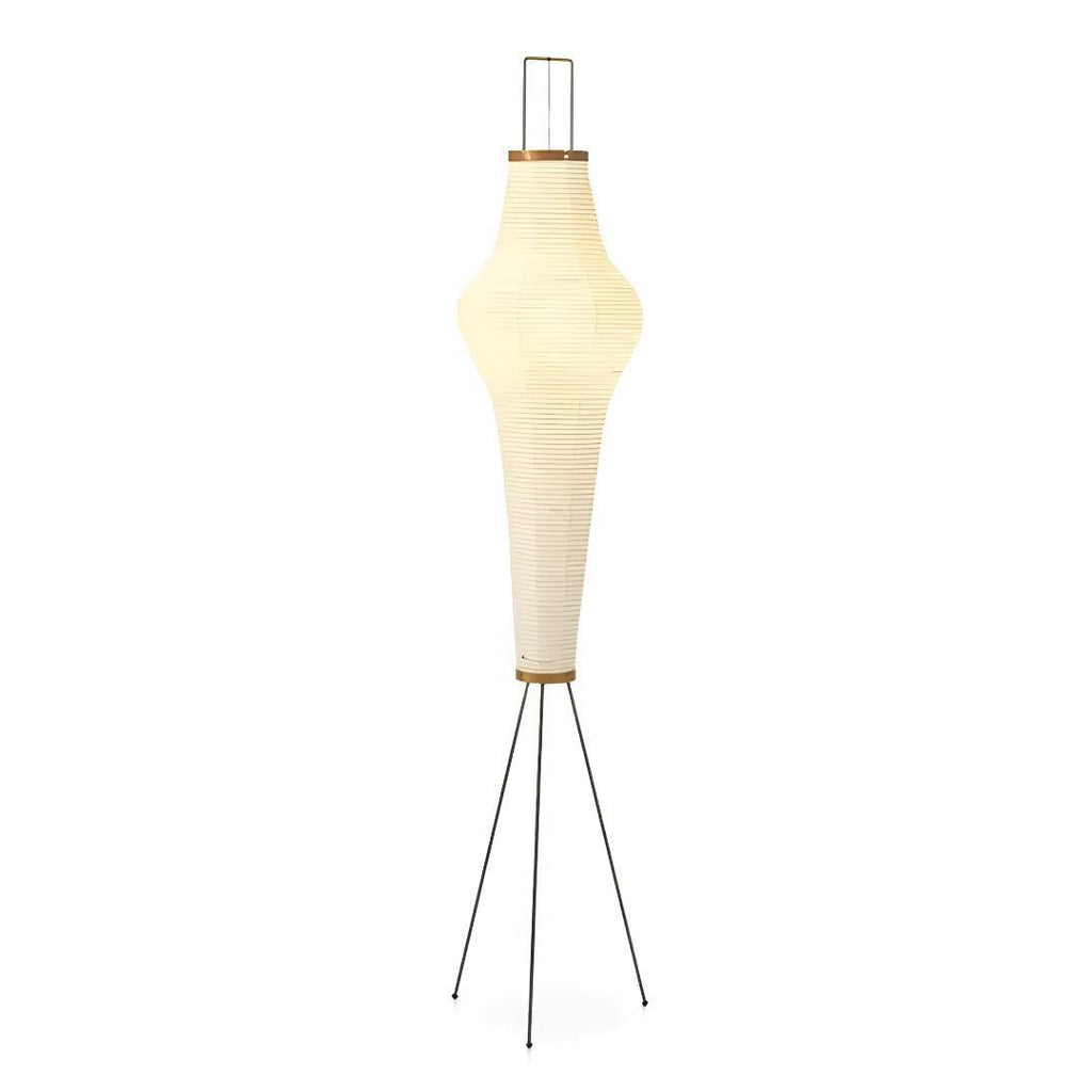 Mid Century Japandi Washi Styled Tiered Paper Floor Lamp With Sculptural Ambient Lighting