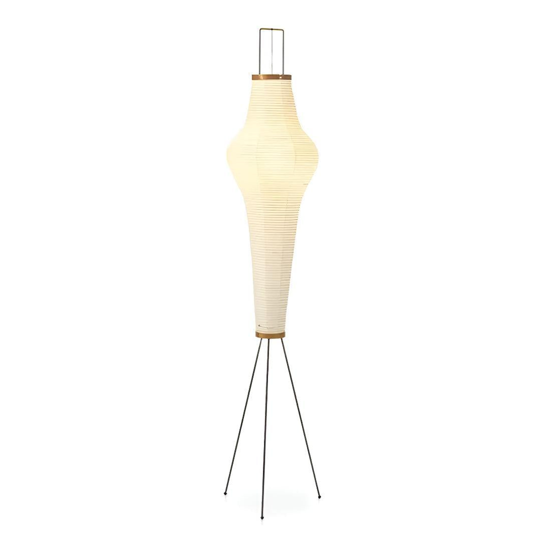 Mid Century Japandi Washi Styled Tiered Paper Floor Lamp With Sculptural Ambient Lighting