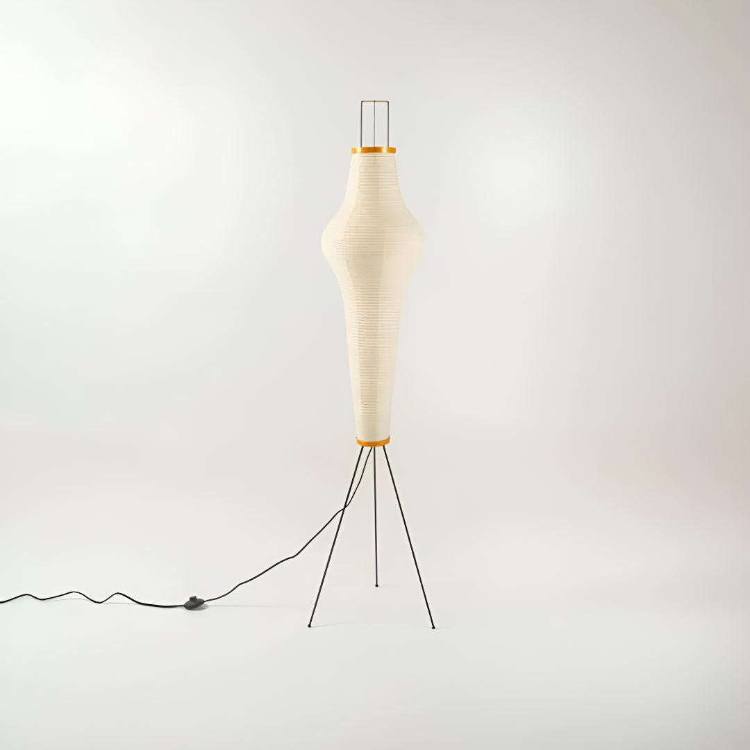 Mid Century Japandi Washi Styled Tiered Paper Floor Lamp With Sculptural Ambient Lighting