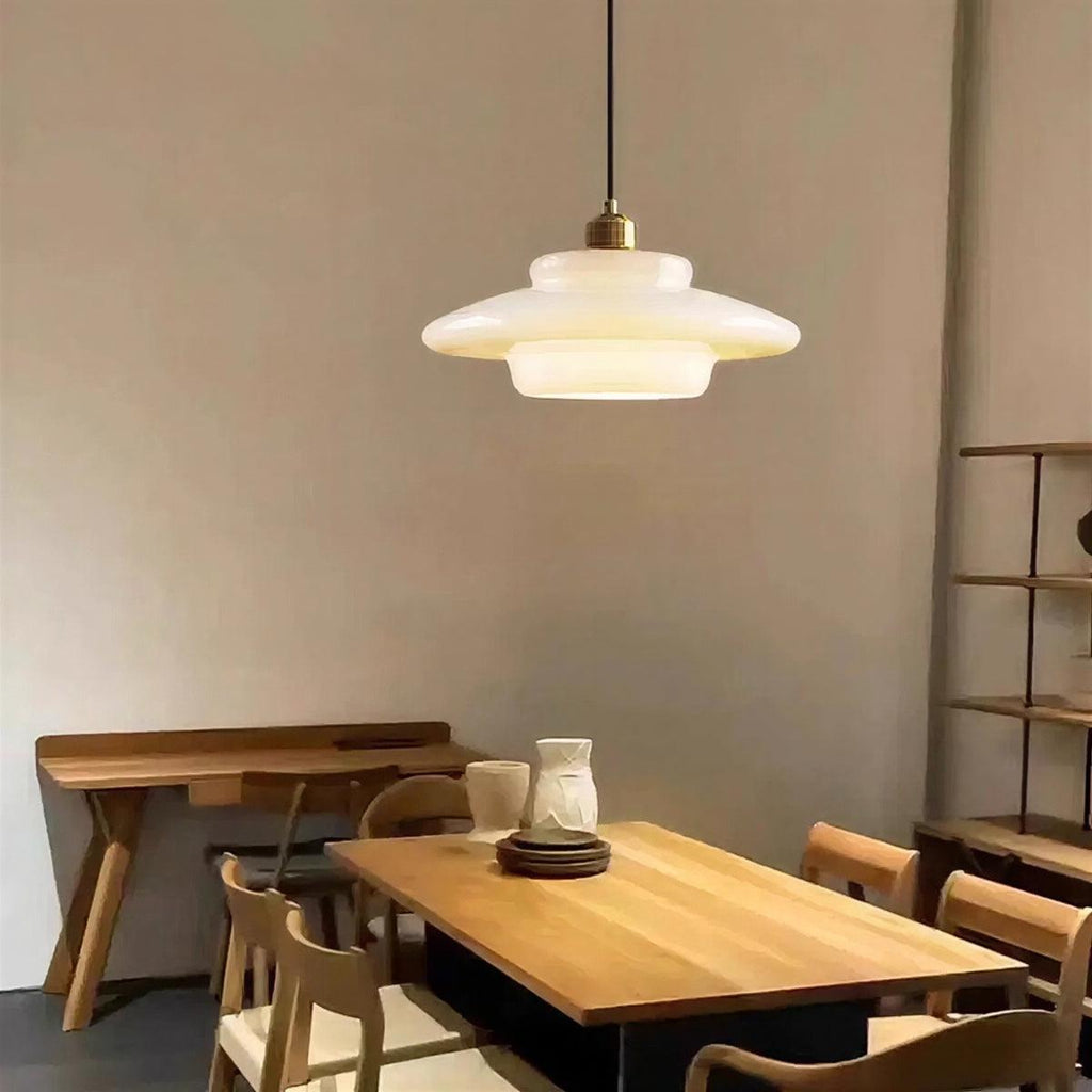 Mid Century Pendant Light With Tiered Glass Shade