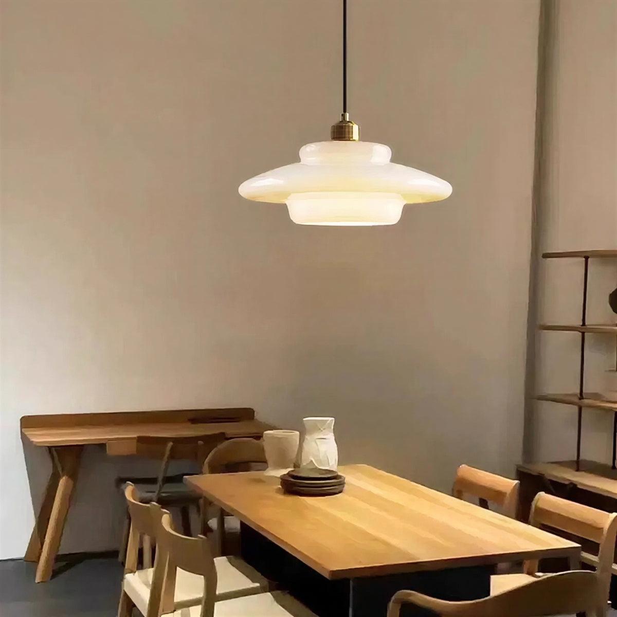 Mid Century Pendant Light With Tiered Glass Shade