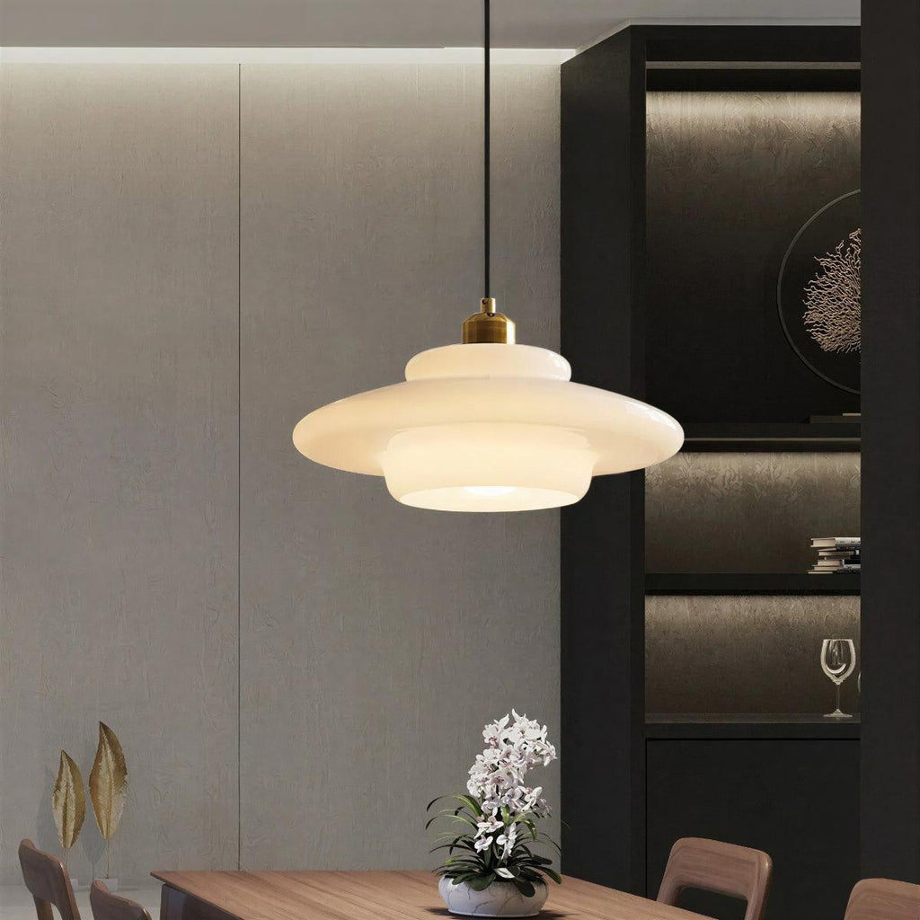 Mid Century Pendant Light With Tiered Glass Shade
