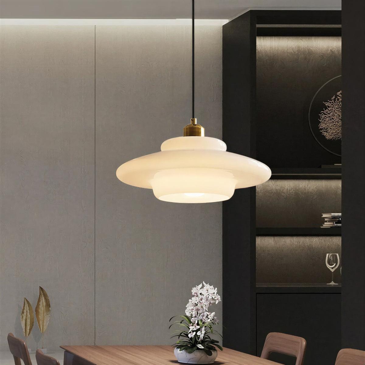 Mid Century Pendant Light With Tiered Glass Shade