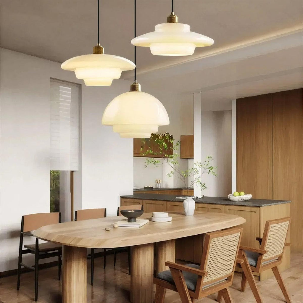 Mid Century Pendant Light With Tiered Glass Shade