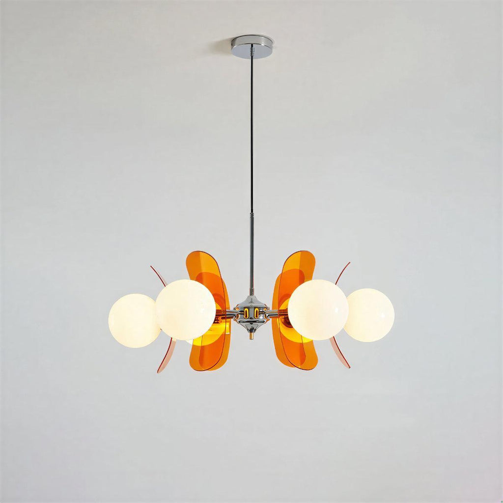 Mid Century Sputnik Chandelier With Round Glass Globes And Curved Shades
