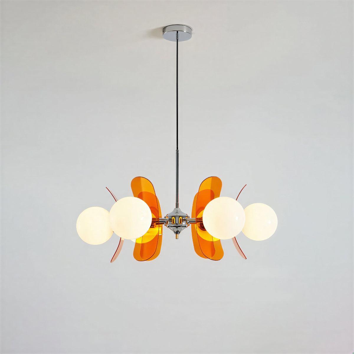 Mid Century Sputnik Chandelier With Round Glass Globes And Curved Shades