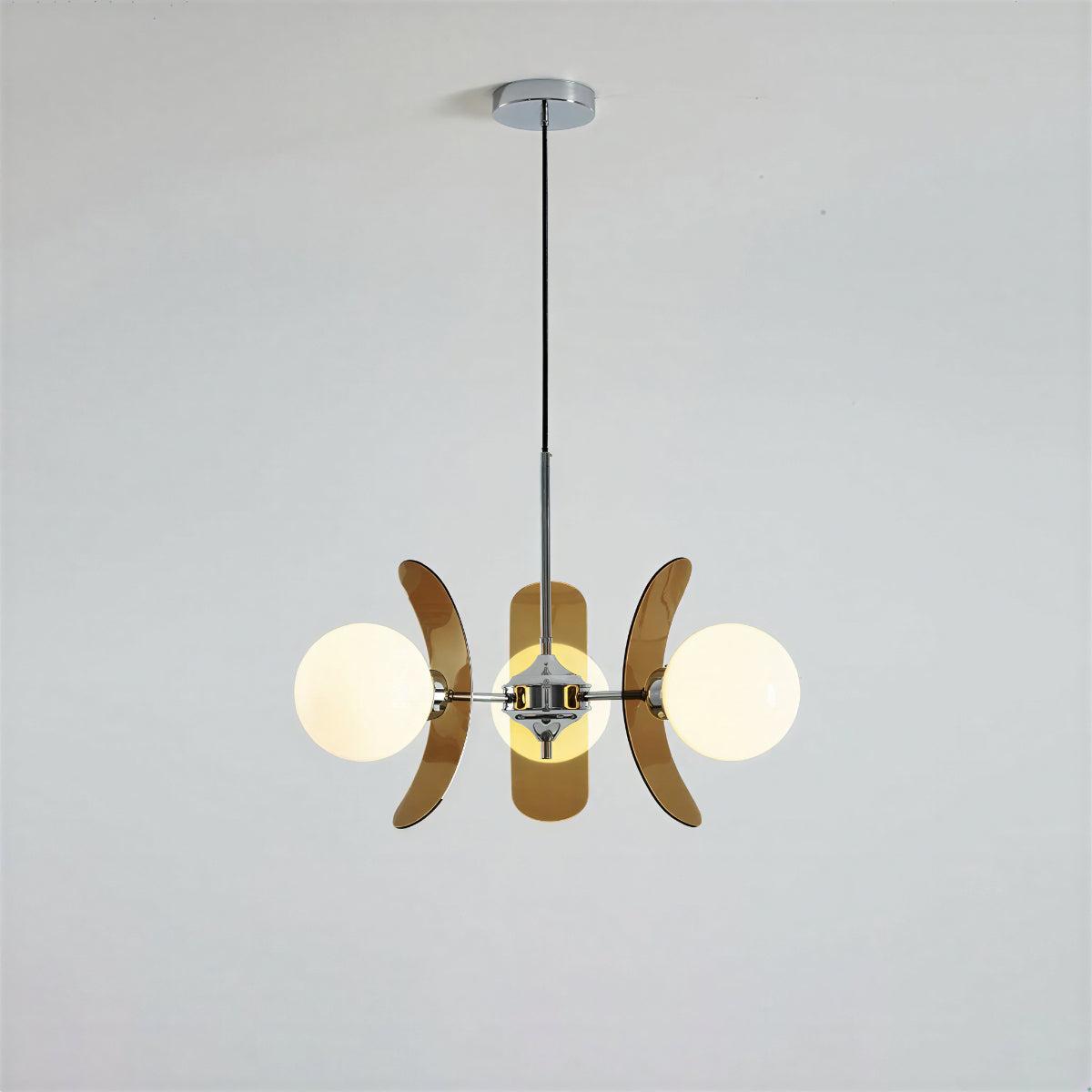 Mid Century Sputnik Chandelier With Round Glass Globes And Curved Shades