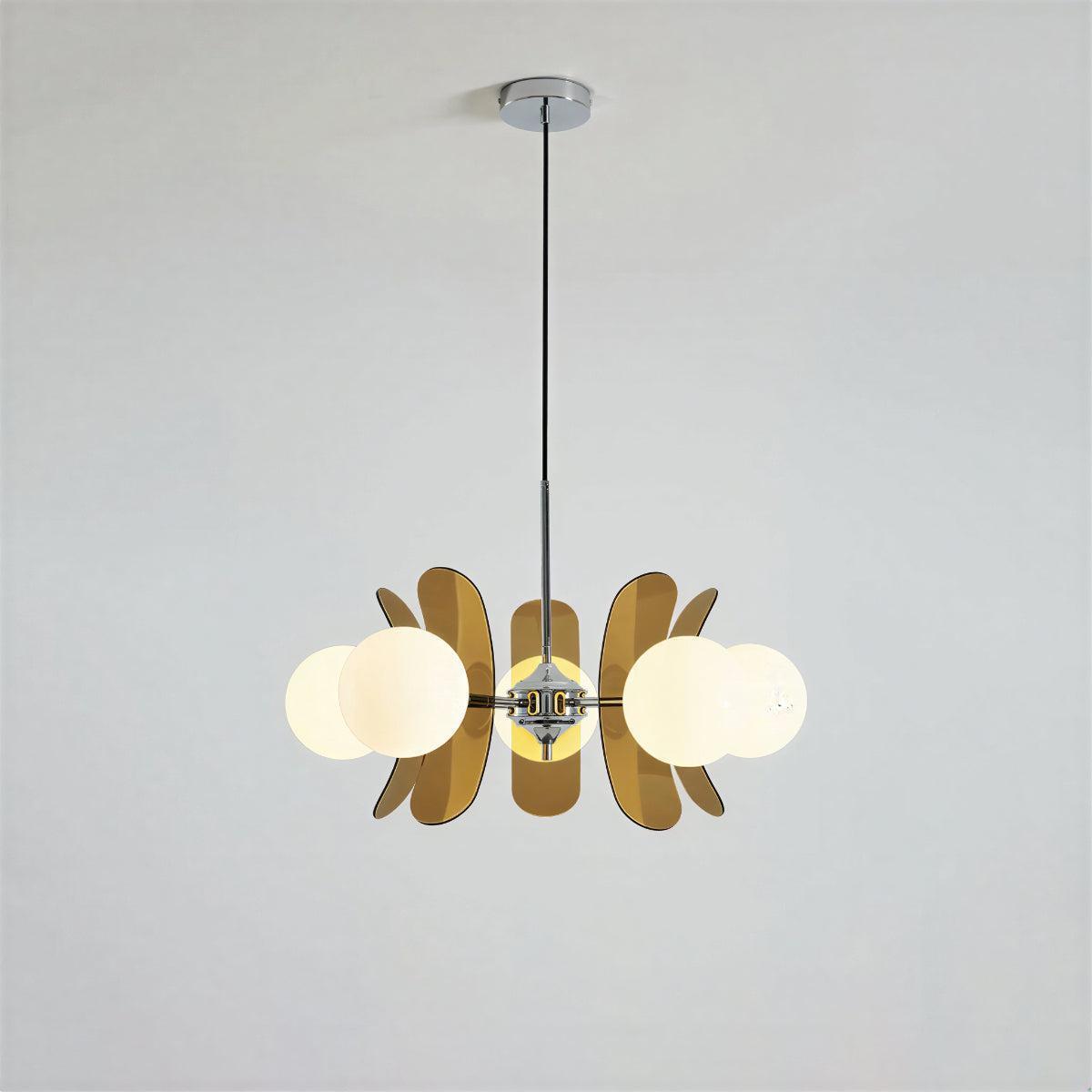 Mid Century Sputnik Chandelier With Round Glass Globes And Curved Shades