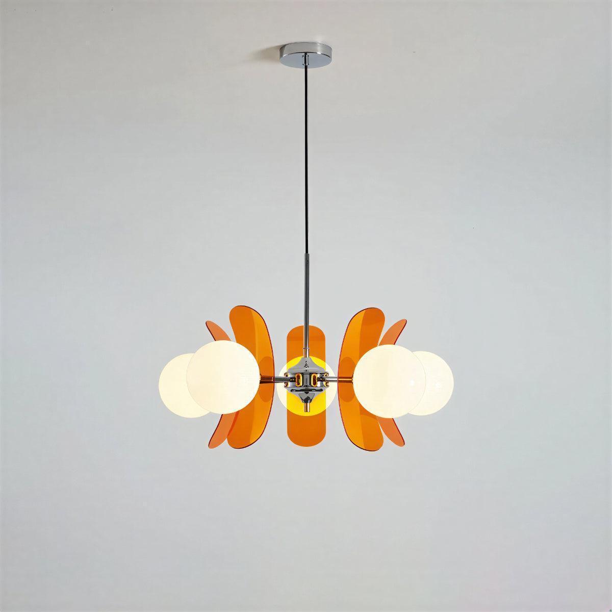 Mid Century Sputnik Chandelier With Round Glass Globes And Curved Shades