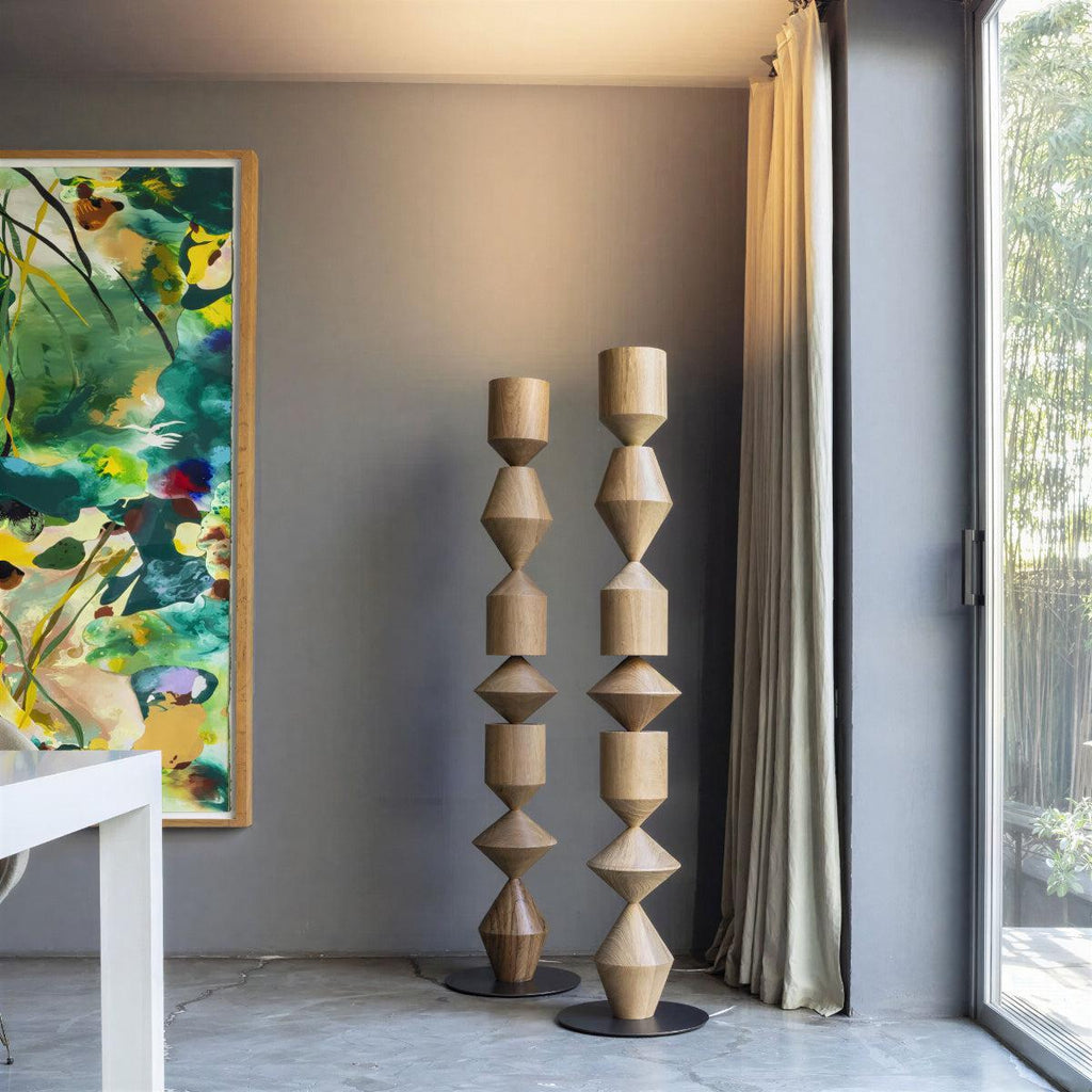 Mid Century Style Floor Lamp With Geometric Sculptural Design