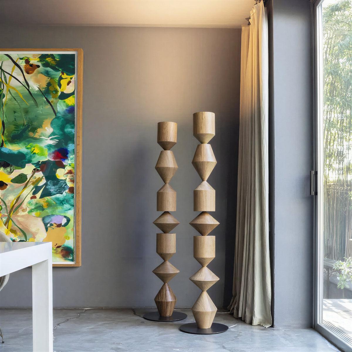 Mid Century Style Floor Lamp With Geometric Sculptural Design