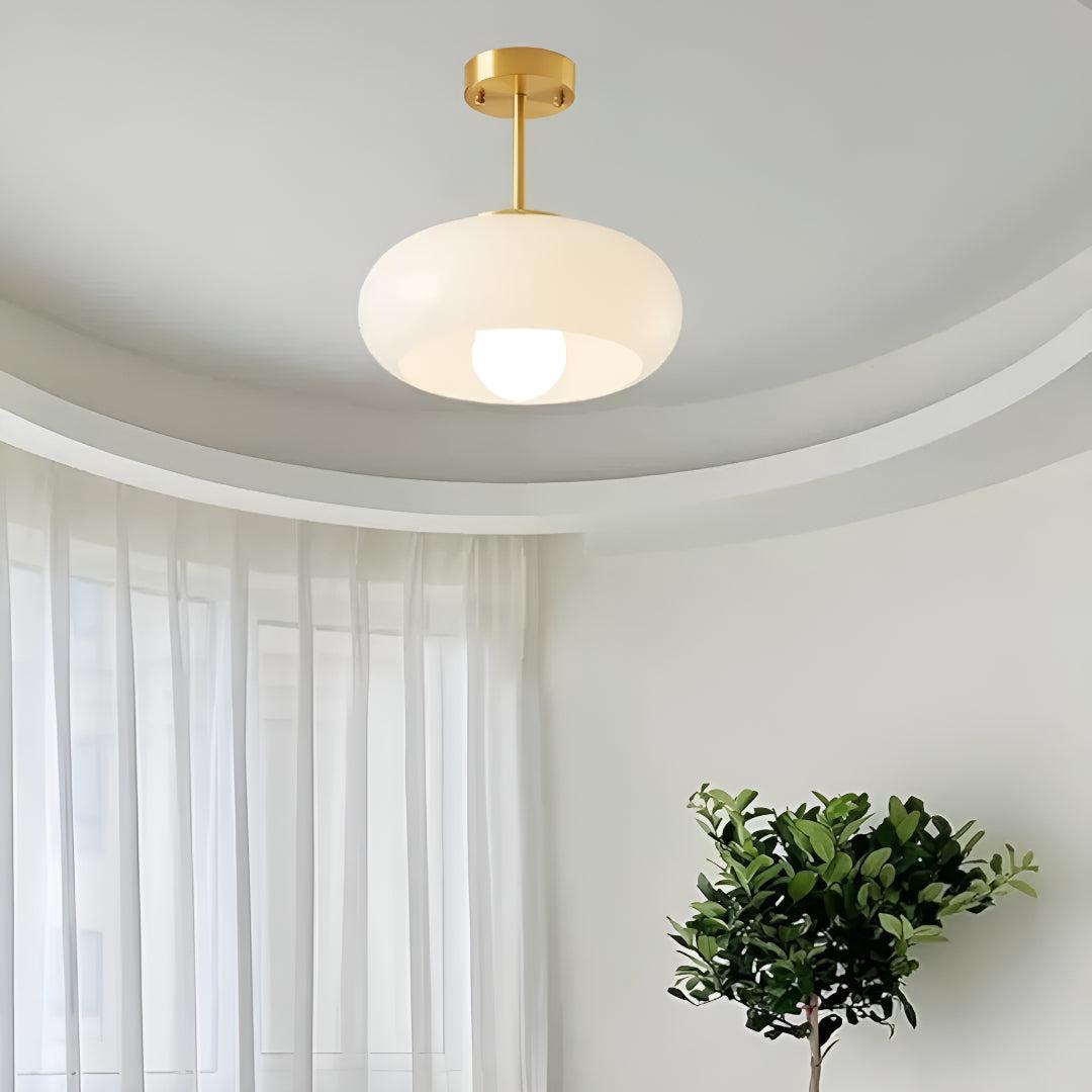Mid Century Styled Glossy Glass Ceiling Light Fixture With Semi Flush Mount