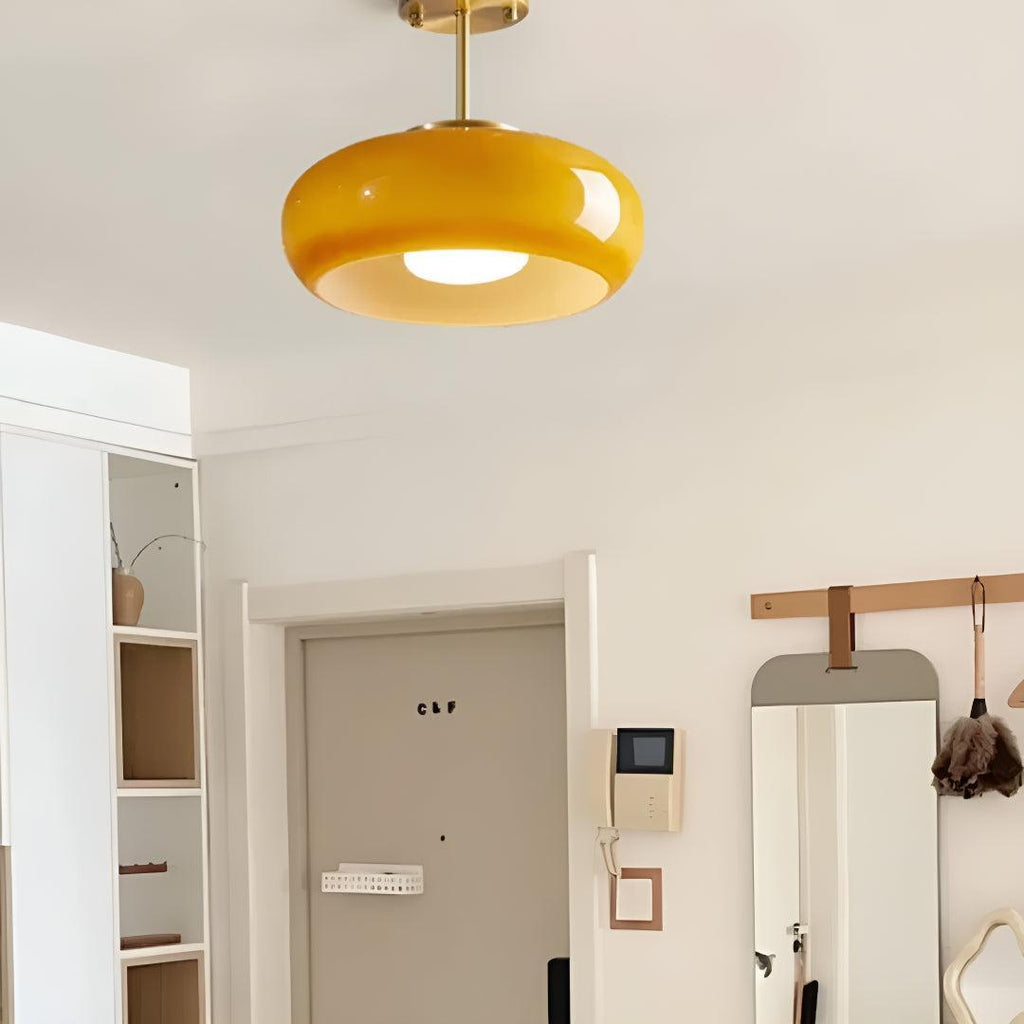 Mid Century Styled Glossy Glass Ceiling Light Fixture With Semi Flush Mount