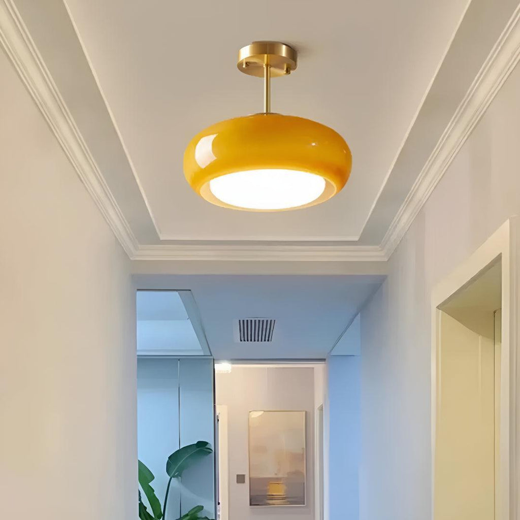 Mid Century Styled Glossy Glass Ceiling Light Fixture With Semi Flush Mount