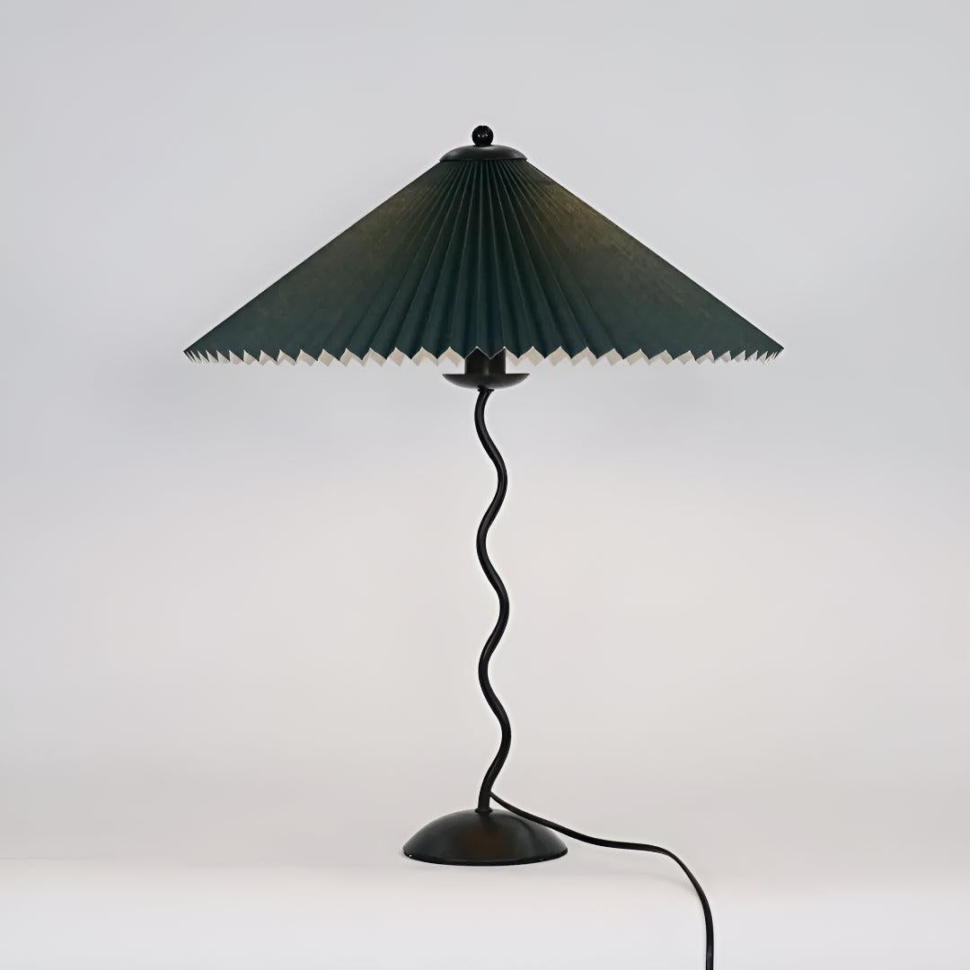 Mid Century Table Lamp With Pleated Lampshade And Squiggly Wavy Stem