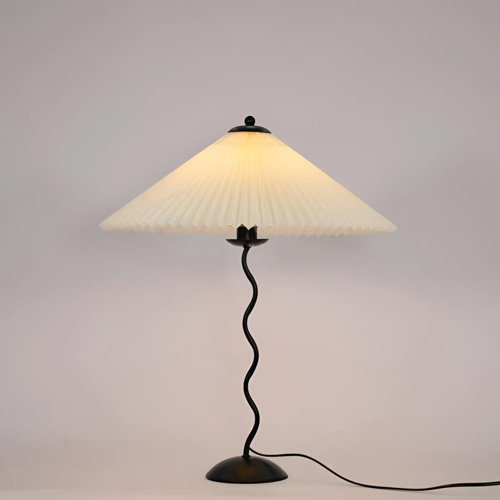 Mid Century Table Lamp With Pleated Lampshade And Squiggly Wavy Stem